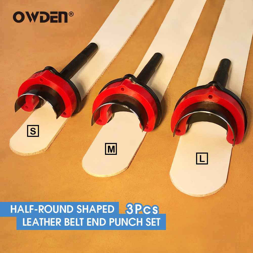 

OWDEN 3Pcs Half Round Leather Cutter Punch Leathercraft Cutting Puncher Hard Steel Tools for Belts Strap End Punch Kit