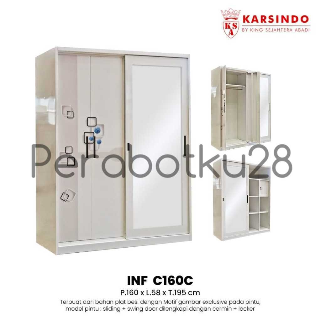 [ PERABOTKU28 ] LEMARI PAKAIAN IMPORT BESI 4 PINTU SLEDING INF-C160 / LEMARI BAJU IMPOR PLAT BESI 4 