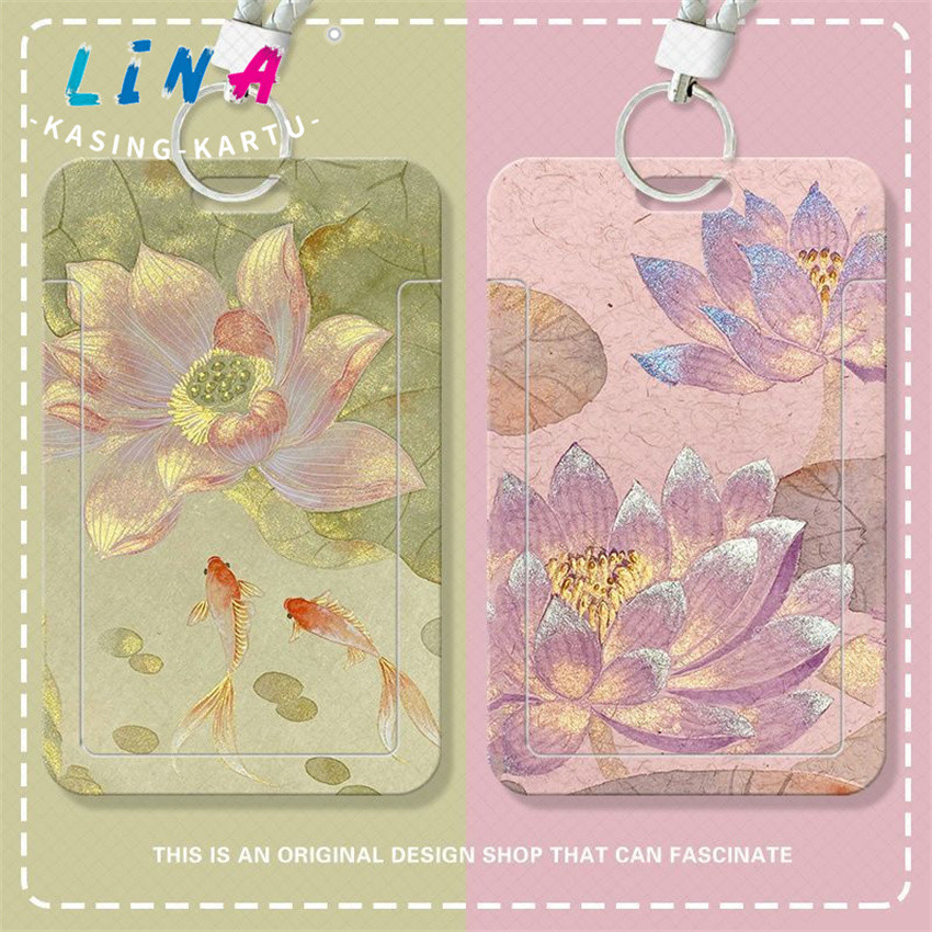 

Set kartu geser siswa gaya kuno teratai koi gaya kuno kartu makan kartu bus kartu ID penutup pelindung kartu akses kampus