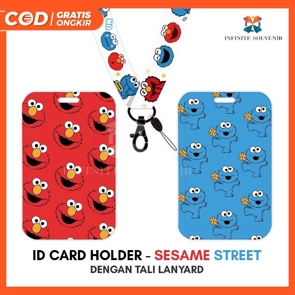 

[N004] Sesame Street / Name Tag Card Holder Motif Elmo Cookie Lucu dengan Tali Lanyard / ID Card Holder Tali Gantungan Sesame Street / Nametag / Tempat Kartu Flazz / Emoney