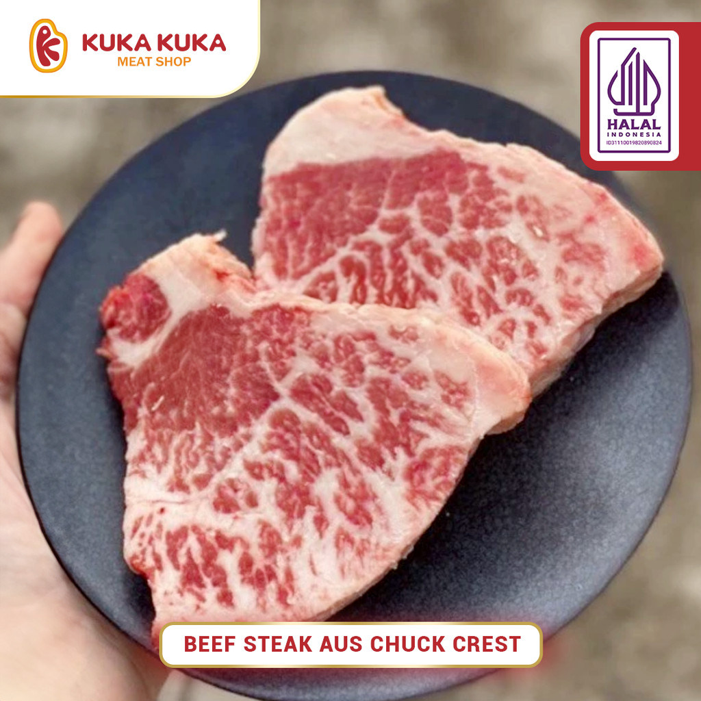 

Daging sapi Beef Steak AUST Chuck Crest Premium Grained Beef Mb 3-4 200gr