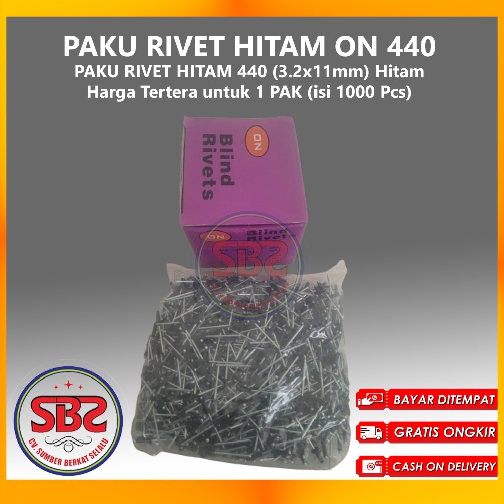 Sinarterang3 On Paku Rivet 440 Hitam 1 Box Isi 1000Pcs Hitam - Paku Rivet Hitam / Black