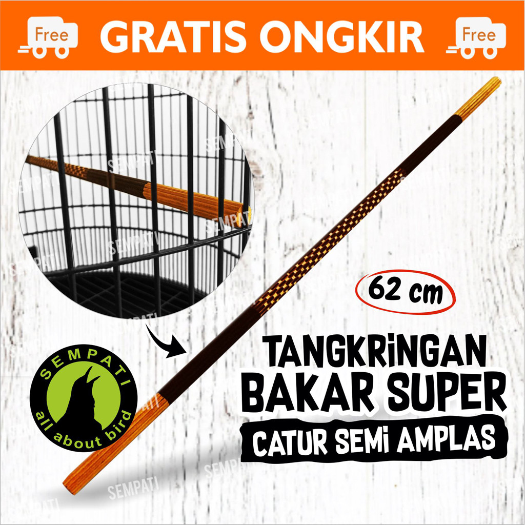 SEMPATI Tangkringan Murai Bakar Motif Catur Semi Amplas Ujung Polos Tangkringan Sangkar Kandang Buru
