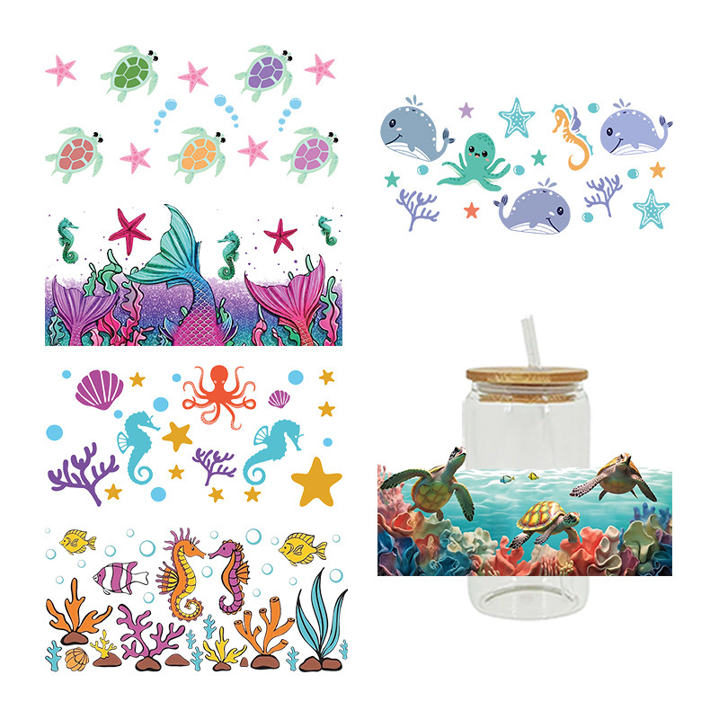 

UV DTF Sticker Marine Organism Theme For The 16oz Libbey Glasses Wraps Cup Can DIY Waterproof Easy To Use Custom Decals D6214