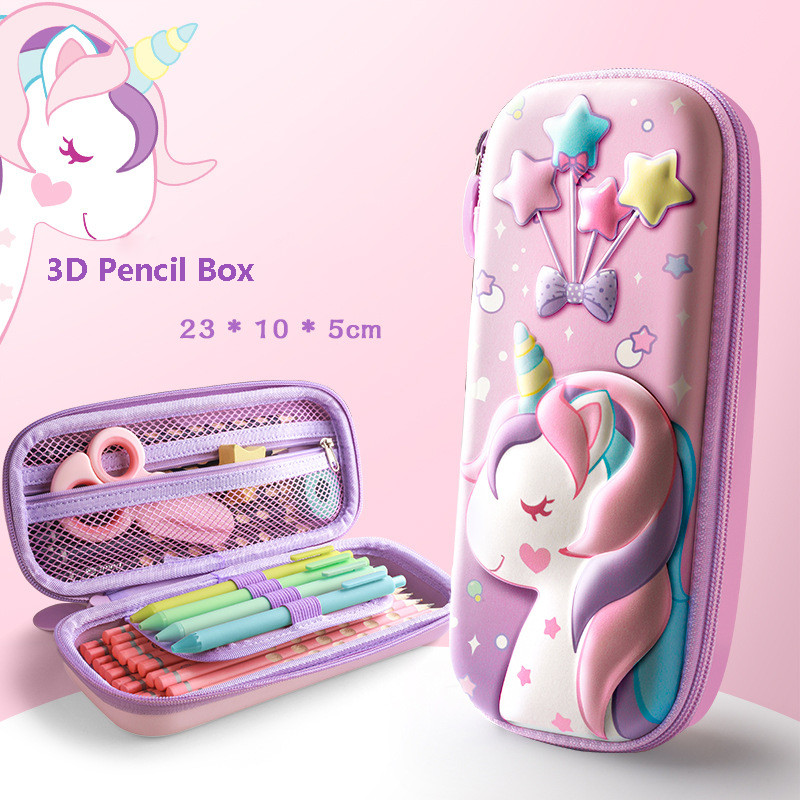 

3D Unicorn EVA cute pencil box School student stationery box Children pencil storage box Three layer large capacity pencil case