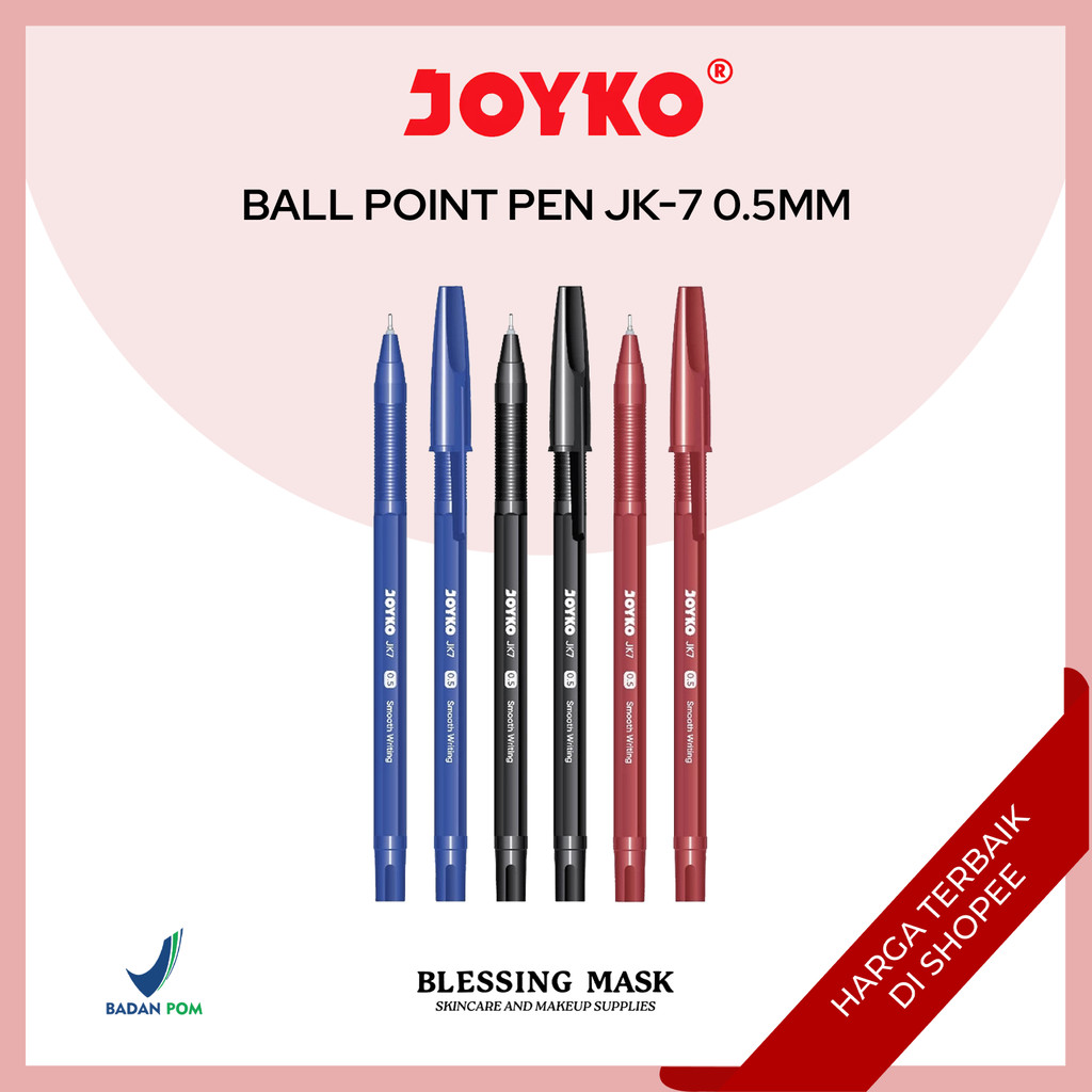 

JOYKO Ball Pen Black Blue Red JK7 | Pena Pulpen | Pen Black Joyko LUSIN BOX [12PCS] | ATK Blessingmask