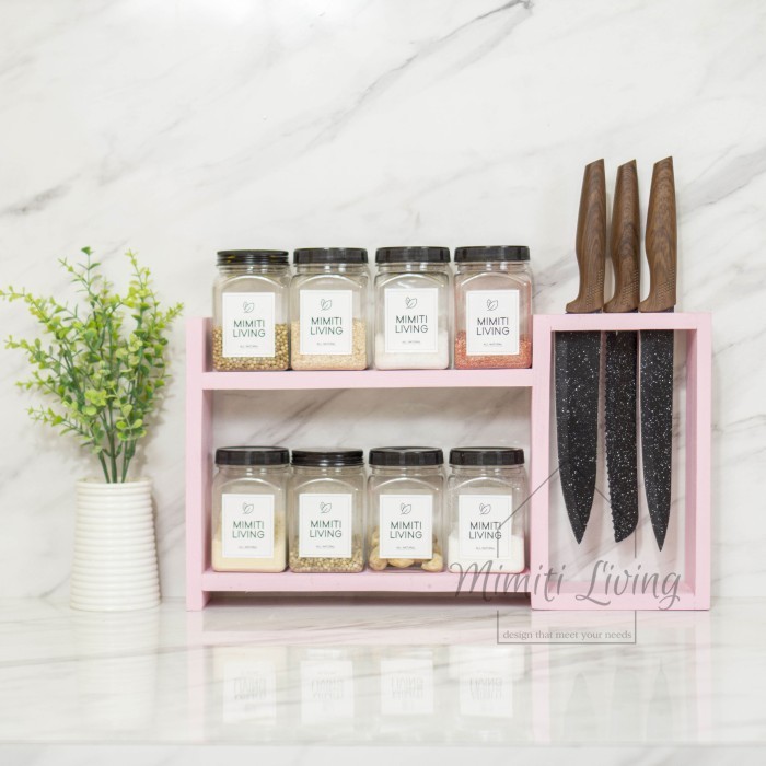 RAK TEMPAT PISAU PINK KAYU /RAK TOPLES BUMBU DAPUR