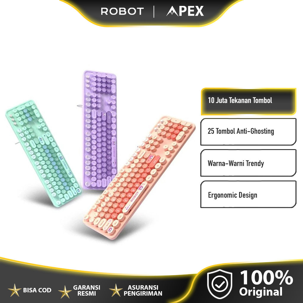 ROBOT Wired Keyboard RK30 Pastel Color Berkabel Portable Office Keyboard Laptop Garansi Resmi Robot 