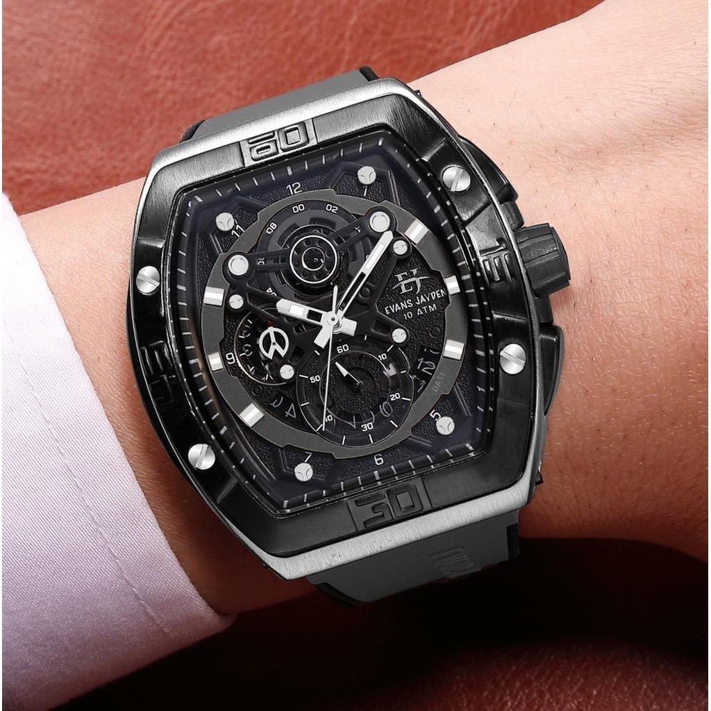 Evans Jayden Jam Tangan Pria 9549 Rubber Silicon Kaca Sapphire Water Resistant 10 ATM