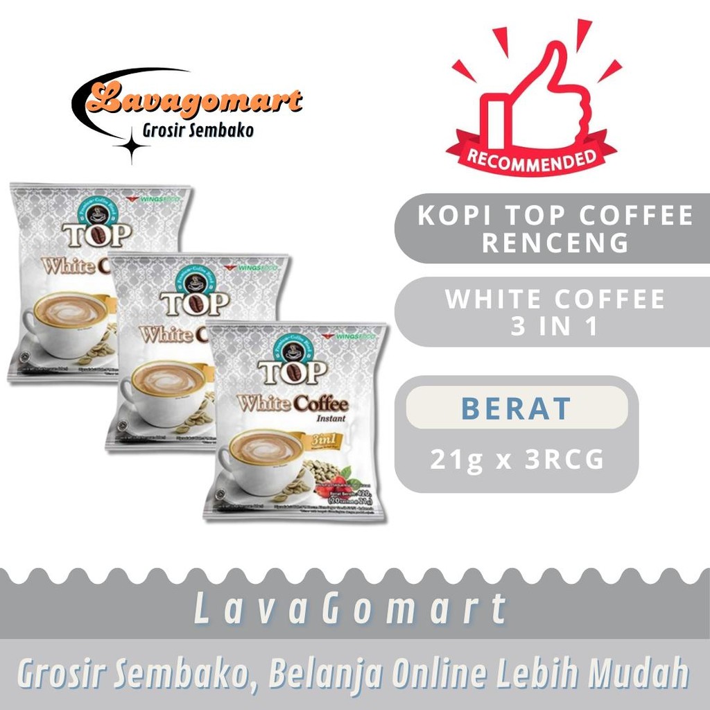 

KOPI TOP WHITE COFFEE SACHET 21g - 3 RENCENG - LAVAGOMART - BANDUNG