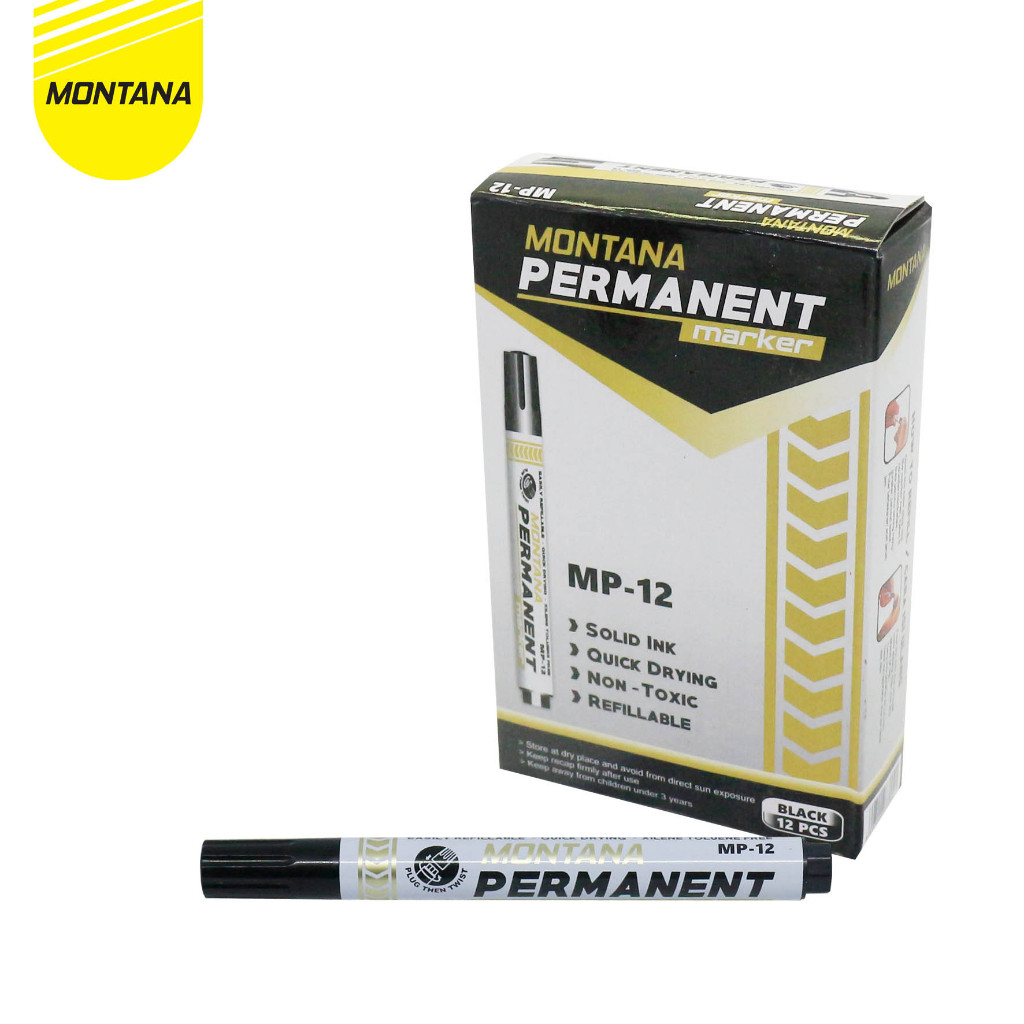 

MONTANA Spidol Permanen Round Tip 12 Pcs Quick Dry Permanent Marker MP-12/Lusin Hitam