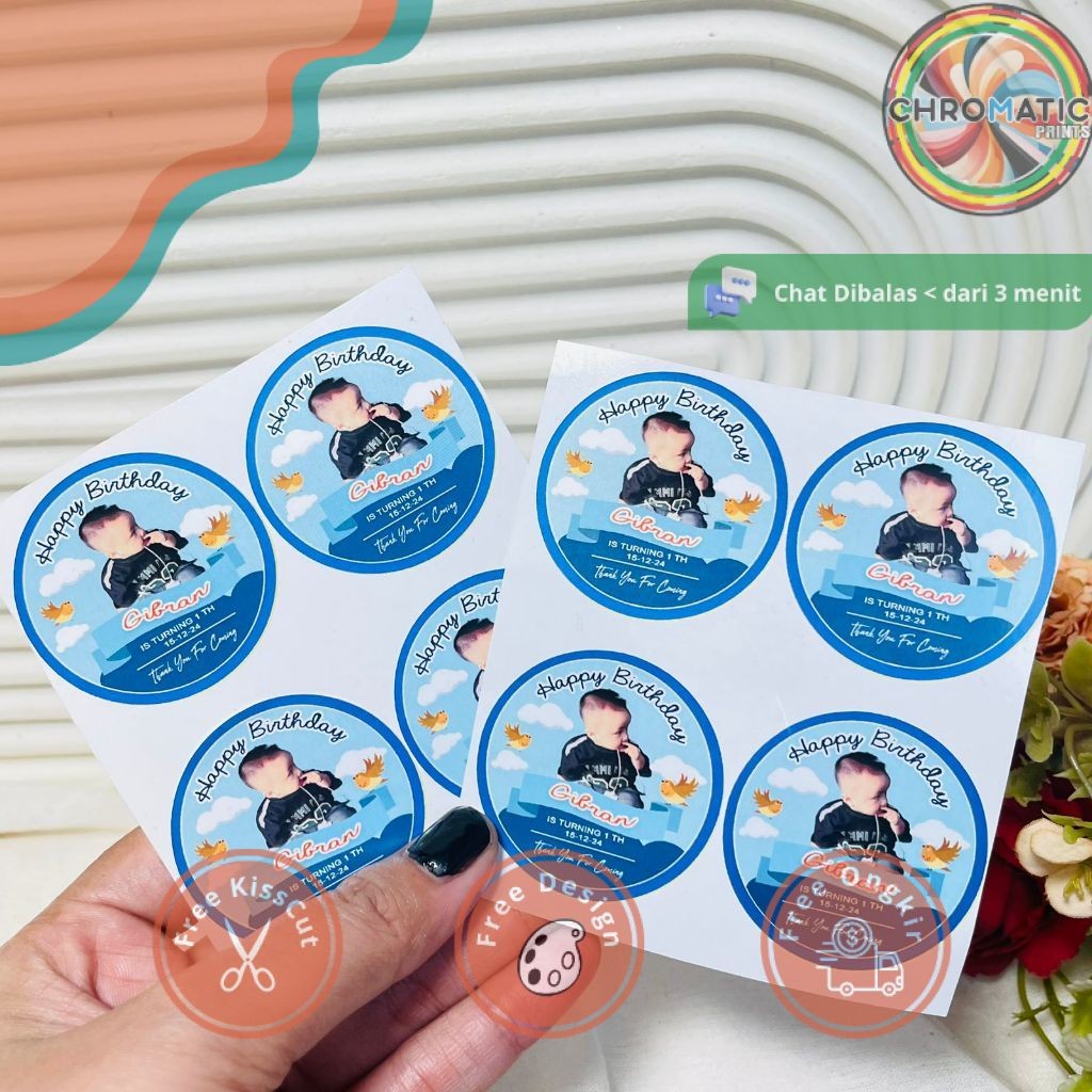 

chromatic 2-4 Stiker Vinyl Ulang Tahun Anak Anti Air Bulat Label Sticker Undangan Happy Birthday