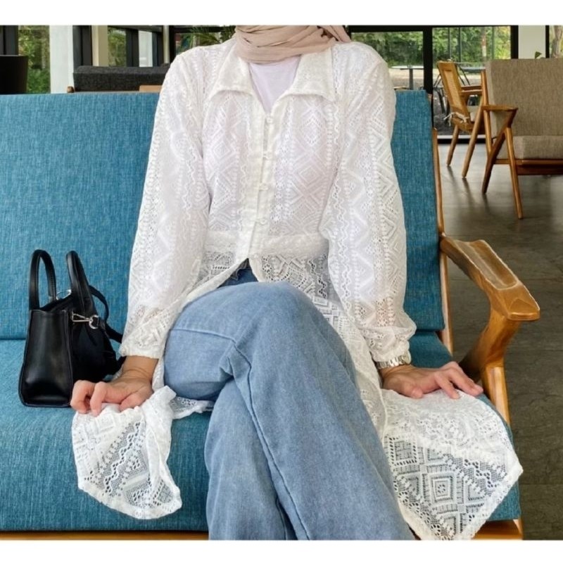 READY-OUTER BROKAT TUNIK LEBARAN KANAYA CARDY PANJANG VEST BROKAT MUAT JUMBO BARU