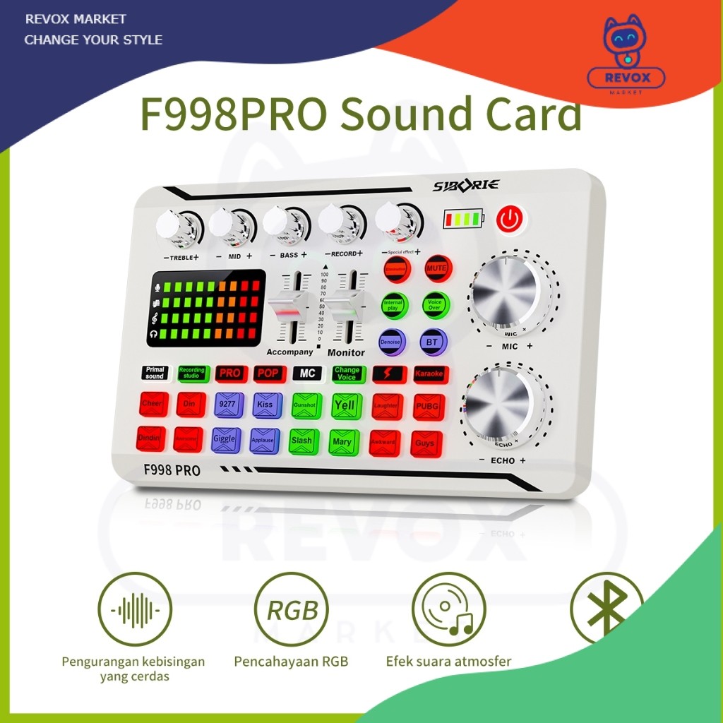 Revox - Siborie F998PRO White Soundcard Mixer Bluetooth Soundcard Audio USB External For Phone PC Ka