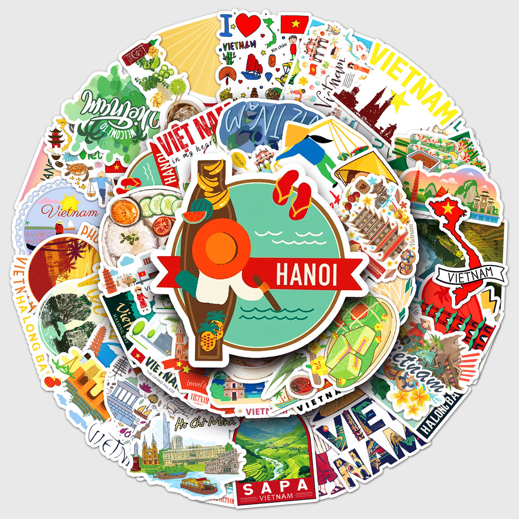 

50Pcs Vietnam City Series Cartoon Cute Waterproof Sticker Skateboarding Snowboard Retro Vinyl Sticker