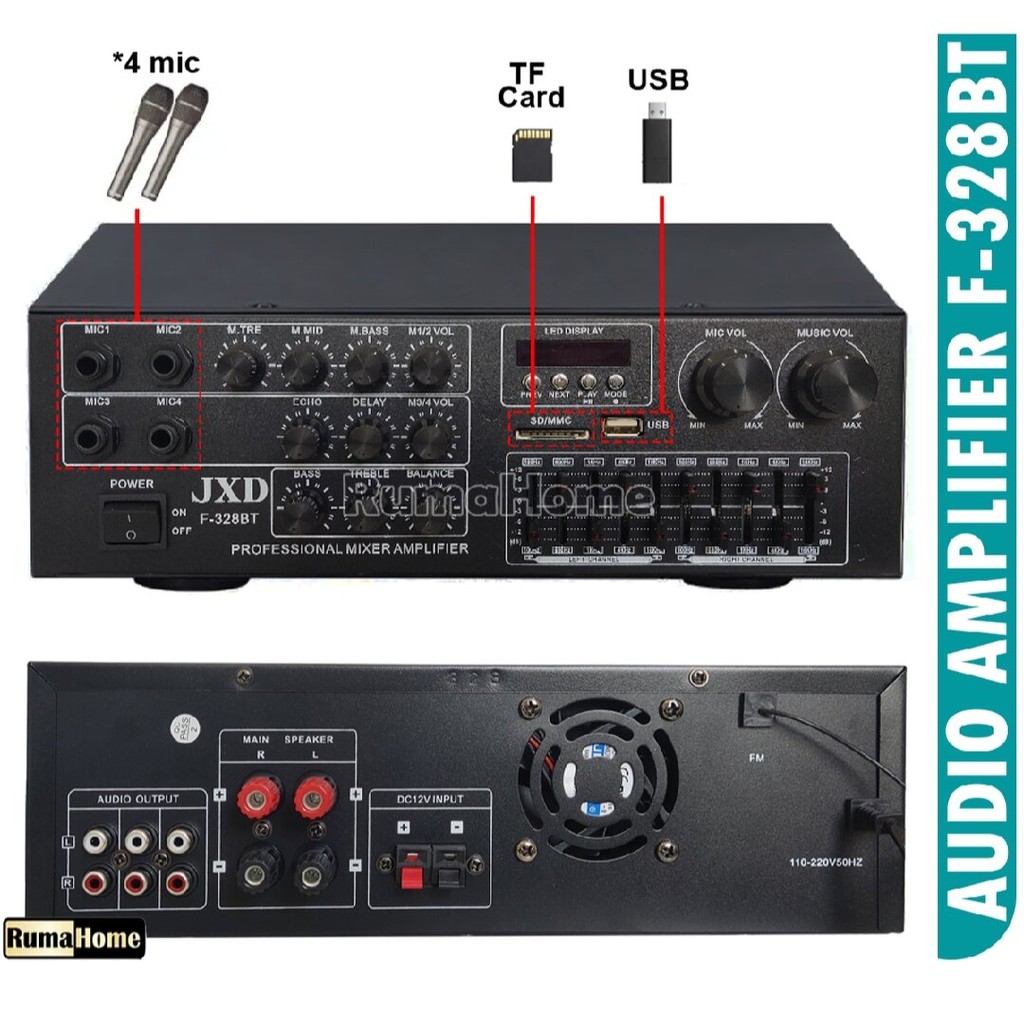 SERBA COD Audio Power Amplifier JXD BY Fleco BONUS MIC KARAOKE 1 BT-328/BT-326- Amplifier Bluetooth 