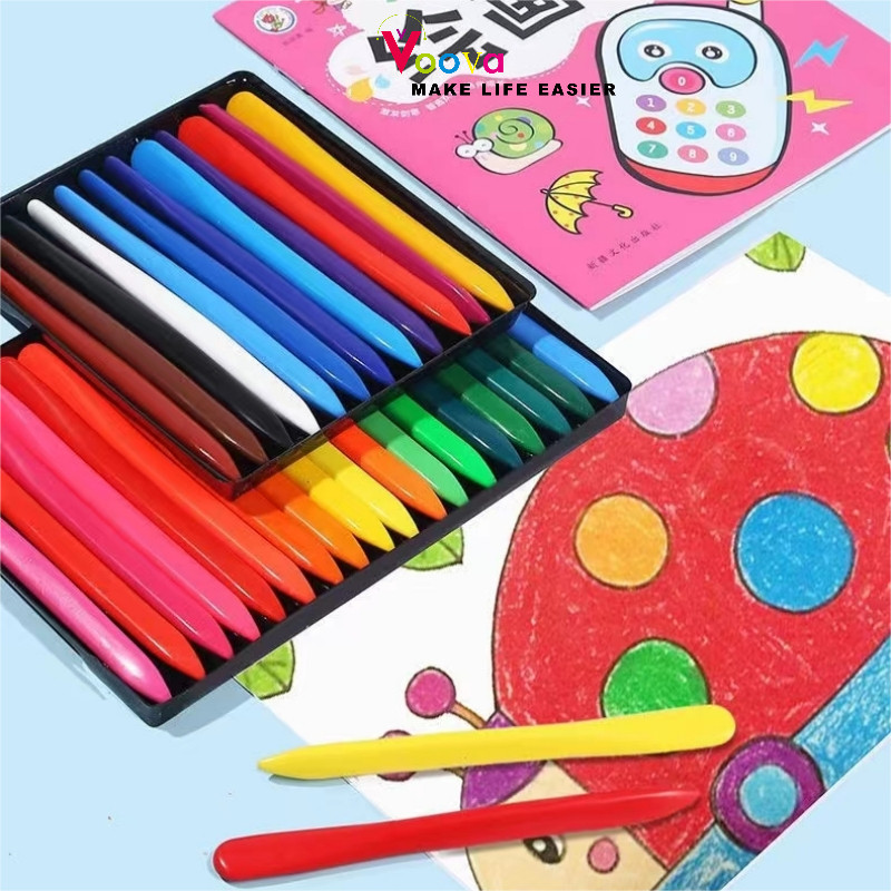 

Ready NEW VOOVA Plastic Crayon / 6/12/24/36 Warna Cerah Bentuk Segitiga Ergonomis Tidak Beracun Bisa Dicuci Set Krayon Mainan Anak High Quality