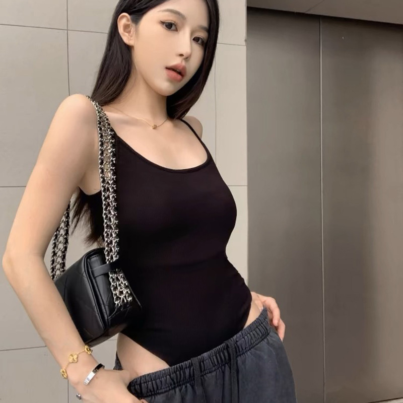 Sexy Slim Fitting Sling Bodysuit Women Solid Color Hollow-out Top Sweet Hot Style Bodysuit