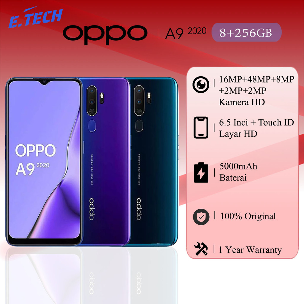 OPPO A9 2020 HP RAM 8/256GB Handphone Garansi 1 Tahun 6.5 lnci Baterai 5000Ah Android Smartphone Mur