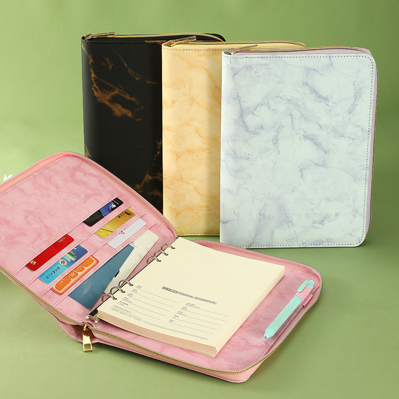 

New A5 A6 glossy Binder 6 Ring, Refillable Notebook Cover, Small Leather Organizer Empty Binder with zipper,for writing Collect