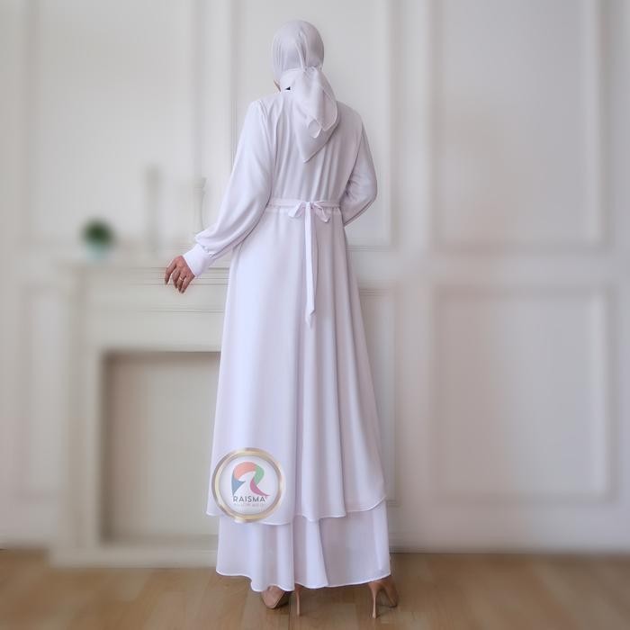 Raisma - Raisma - Mafaza Gamis Ceruty Polos Wanita 3 Warna Hitam Putih Broken white - M, Broken Whit