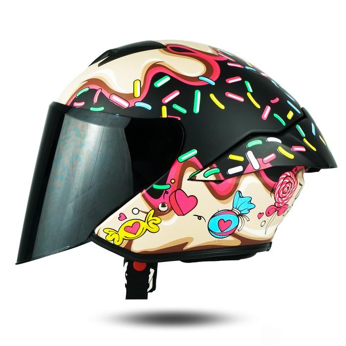 Jitsu Helm Half Face Joker Hitam Gloss Kaca Motor Motorcycle Visor Silver - Candy Black Doff, M, Ben
