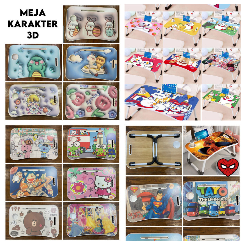 = MEJA LIPAT BELAJAR ANAK PORTABLE LAPTOP MIXUE / 3D / DISNEY DORAEMON HELLO KITTY PRINCESS MEJA SEK