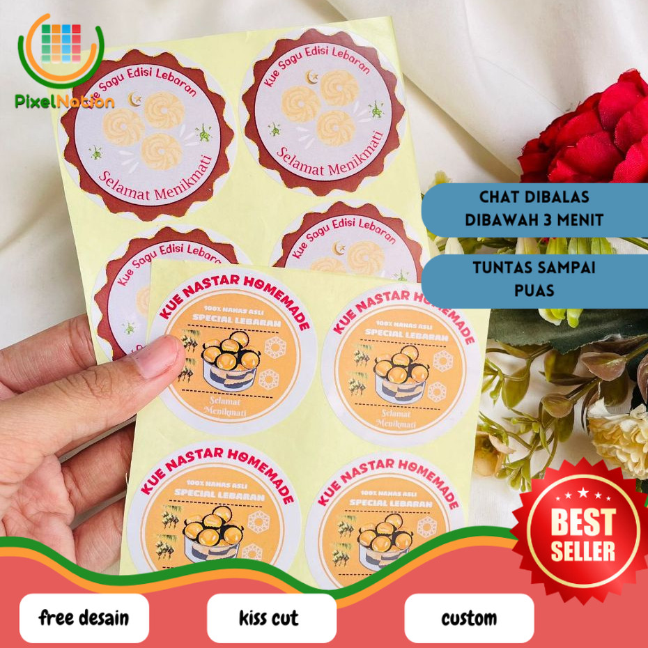 

PiNat 9-15 Label Sticker Cookies Lebaran Stiker Toples Kue Kering Idul Fitri Bulat Chromo Murah