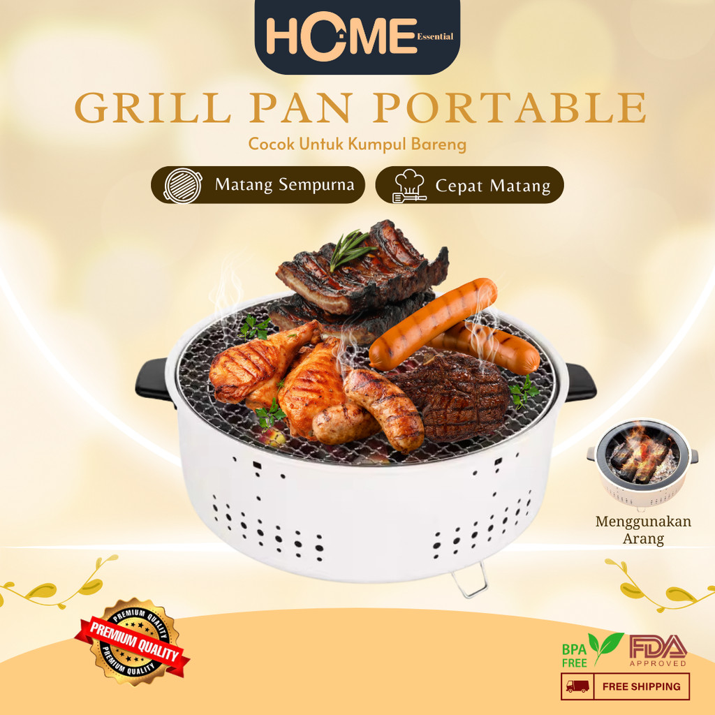 GRILL PAN MULTIFUNGSI PORTABLE/ Alat Pemanggang Barbeque Bakaran Sate / Tempat Pemanggang BBQ Grill 