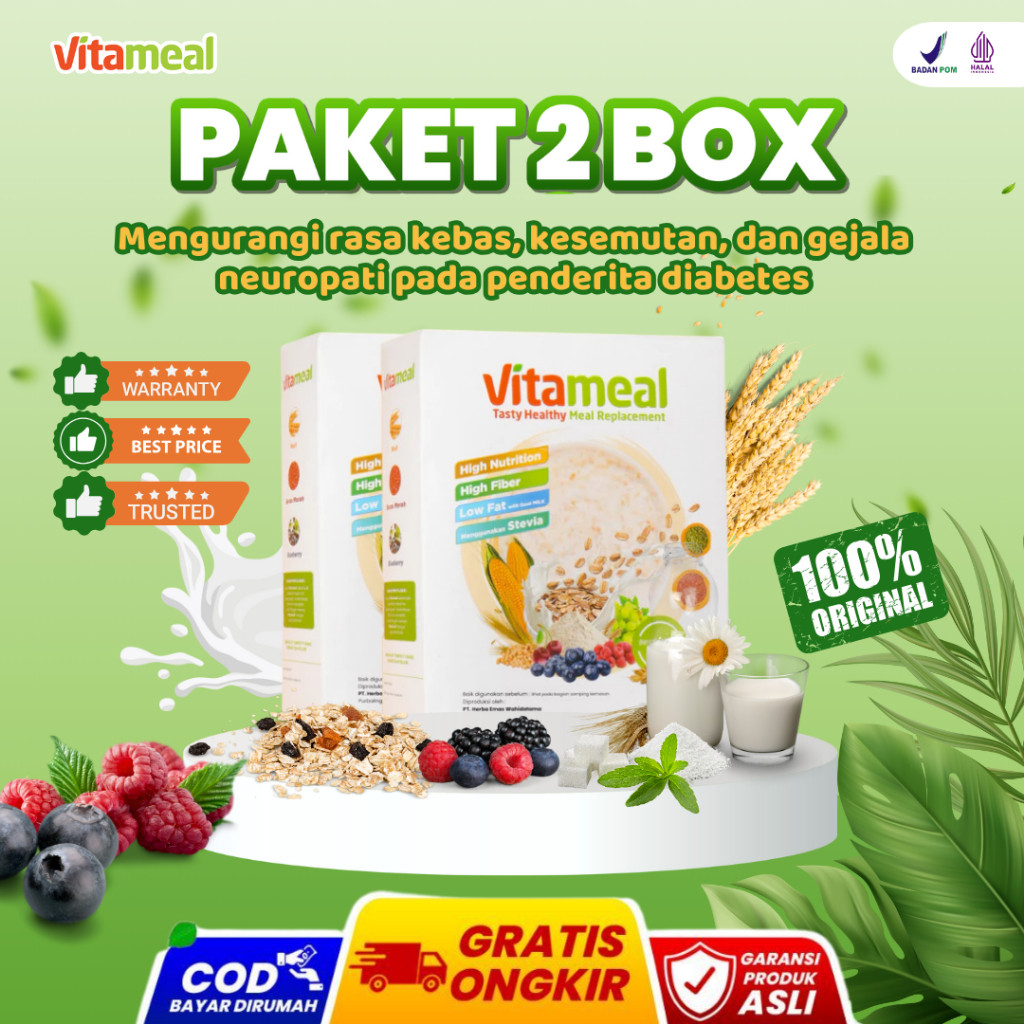 

[DIJAMIN] PAKET 2 BOX VITAMEAL Sereal Anti Kebas Kesemutan Sereal Sehat Bernutrisi Tinggi Vitamin B1 B6 B12 Bantu Lancarkan Saraf Peredaran Darah Cocok untuk Sarapan Sehat Penderita Neuropati Diabetes Sereal Ampuh Kebas Kesemutan Diabetes