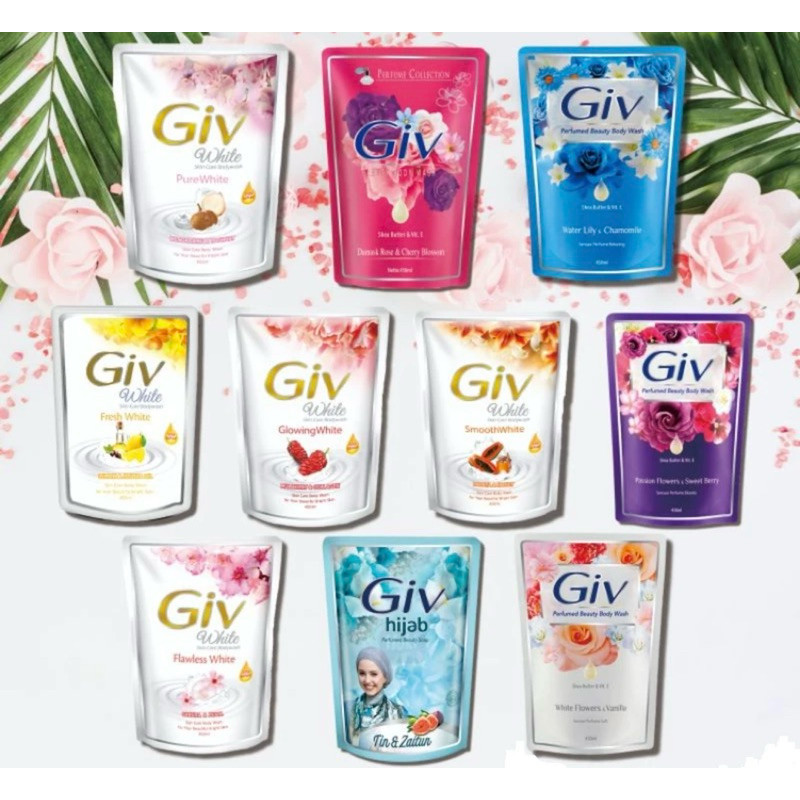 Giv sabun mandi cair 400ml giv sabun rose water & argan oil bengkoang & yoghurt tin & zaitun saffron