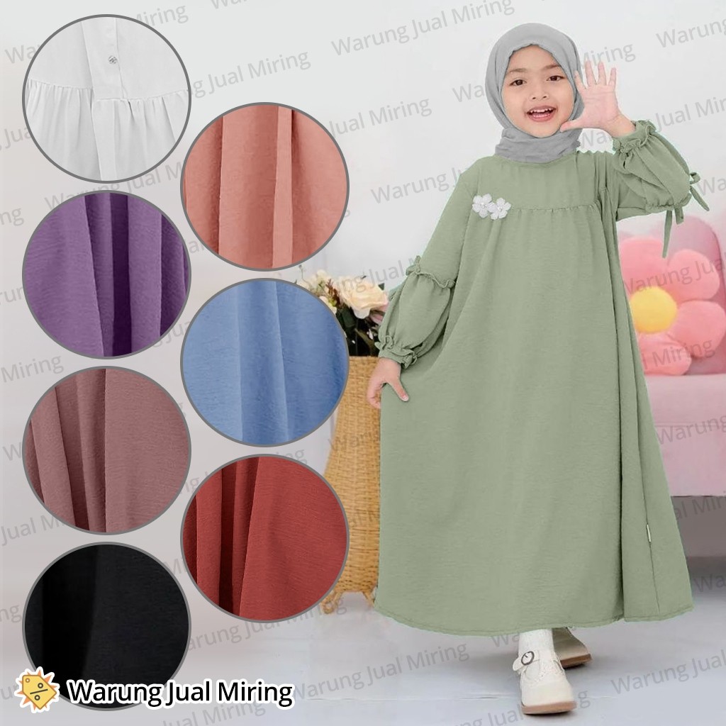 BAHAN PREMIUM / Gamis Anak Perempuan 2-12 Tahun Crinkle Airflow Dress Sakura Baju Muslim Cewek Haria