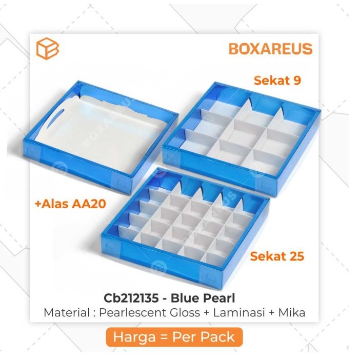 

Baru CB212135 - Box Nastar Sekat Mika / Dus Kotak Sekat / Box Cookies Gift - Biru, MK Polos+Alas