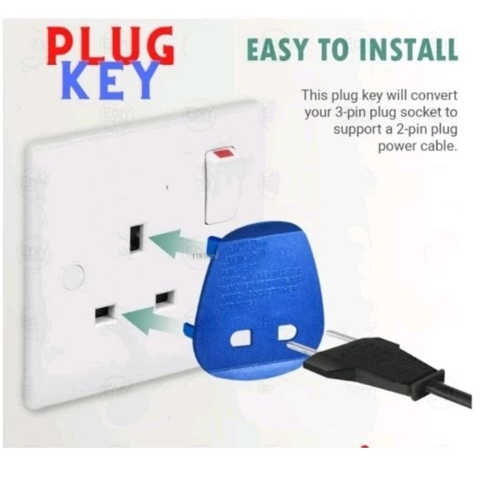 Isi 3 Pcs Ubah Colokan 2 ke 3 Lobang Plug Key 13A Adaptor Ubah Colokan Listrik Kaki 2 Ke 3