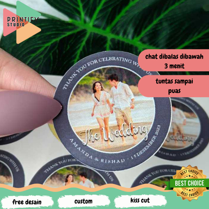 

Printify 9-15 Print Sticker Wedding Souvenir Stiker Bulat Chromo Custom Ucapan Nikah Free Desain