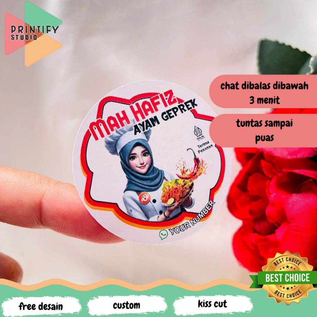 

Printify 2-4 Cetak Stiker Makanan Ayam Geprek Goreng Bulat Chromo Sticker Label Box Kardus Custom
