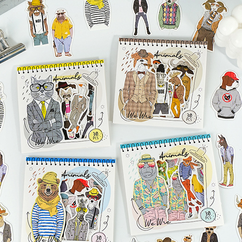 Mr. Paper 60Pcs/bag Desire Animal Series Hard Tape Adhesive Stickers DIY Notebook Tablet Phone Case 