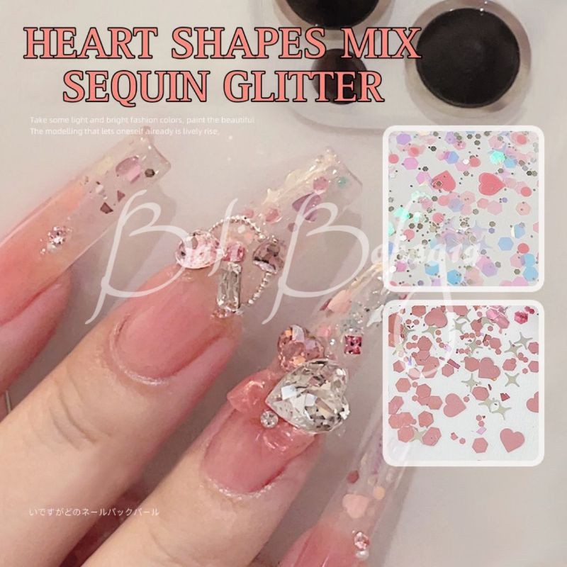 Hiasan Kuku Heart Shape Fairy Sequins Nail Accessories Nail art
