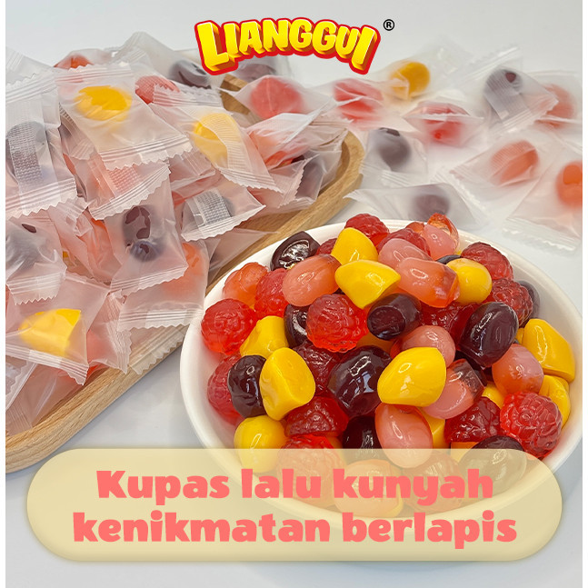 

【HALAL】120Pcs Lianggui Permen Kupas Rasa Buah HALAL Stroberi Mangga Leci Kenyal Manis Snack Kantor Piknik