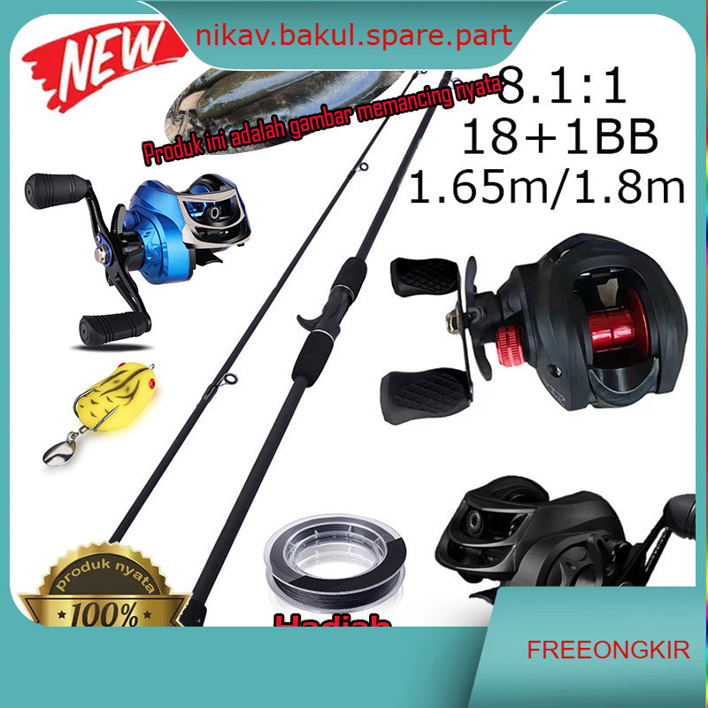 FISHING Joran Pancing Set Carbon Baitcasting Fishing Rod Metal Reel Max Drag 8kg Material Berkualita
