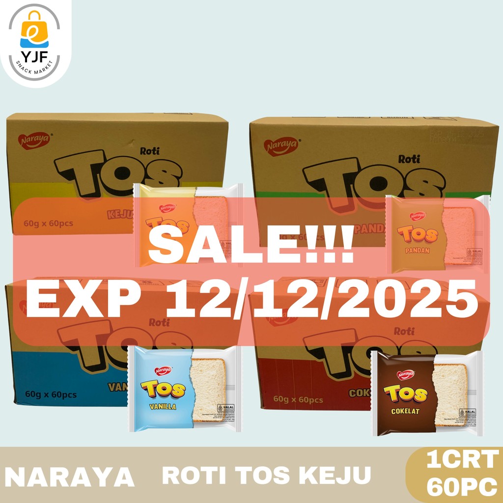 

Naraya Roti Tos 60g - 1 CRT/60 PCS / Roti Selai Keju / Pandan / Cokelat / Vanilla /Roti Tawar Selai
