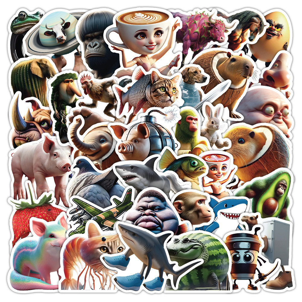 

10/50PCS Abstract Animal Stickers Tung Tung Sahur Italian Brainrot Animals Cartoon Decal DIY Luggage Phone Cup Guitar Kid Toys