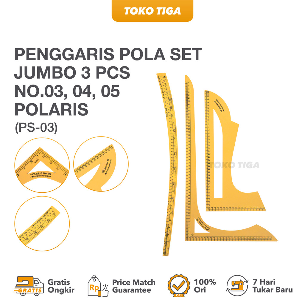 

Penggaris Pola Set Jumbo 3 Pcs No.03, 04, 05 Merek POLARIS (PS-03)