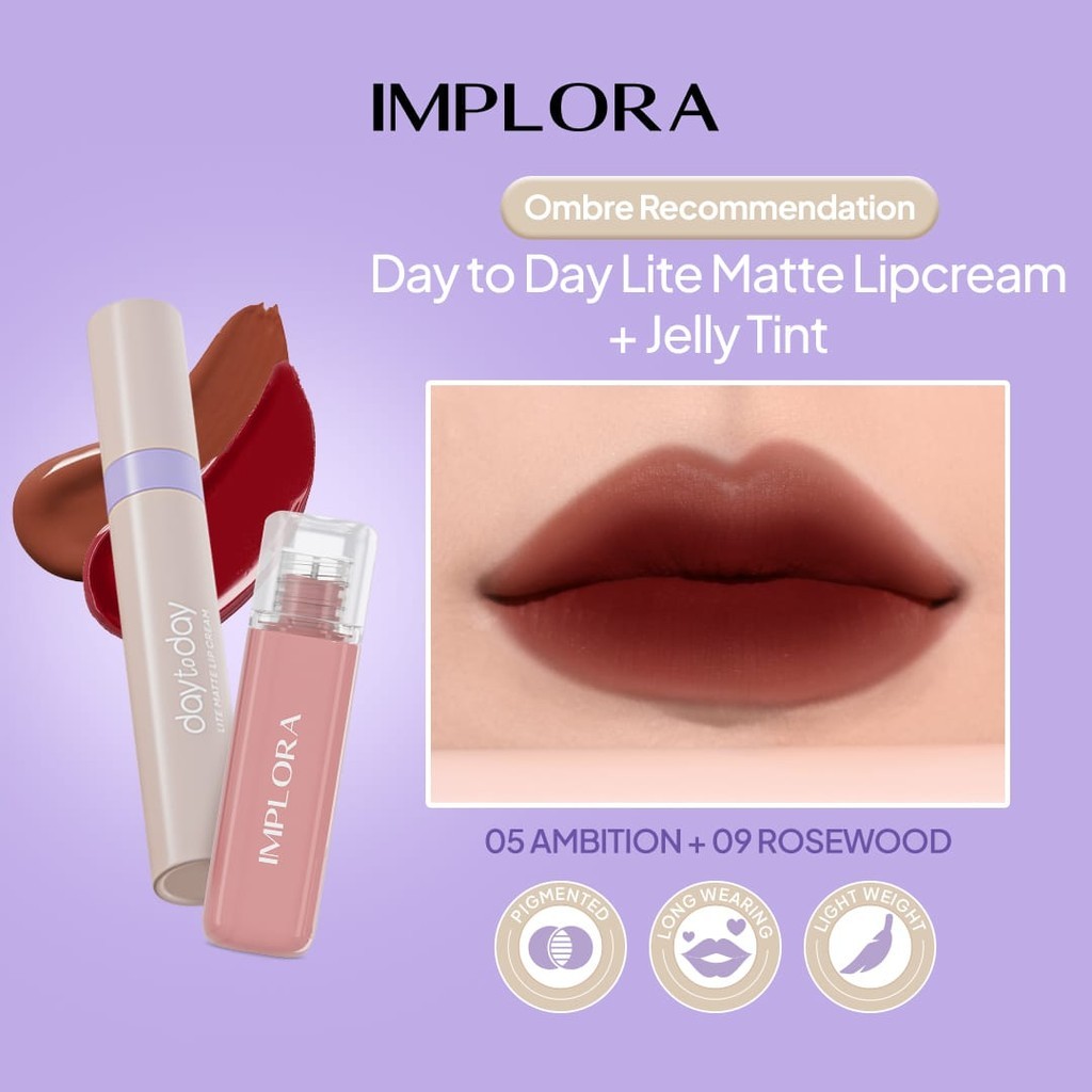 [HOT DEAL] Implora Day To Day Lite Matte 05 + Jelly Tint 09 – Paket Ombre Makeup Cantik