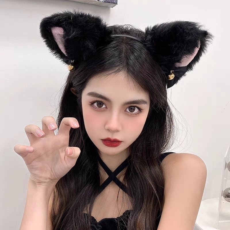 Bando kucing nekomimi cosplay hitam kitty hairband cat hairband bando Halloween party cosplay cat wo
