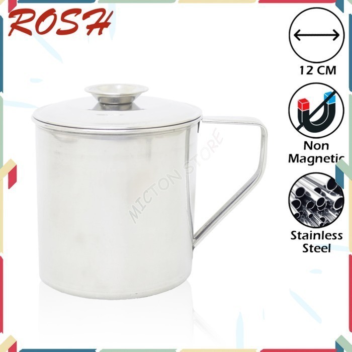 HOMTON ROSH Gelas Cangkir Minum + Tutup 12 CM Mug Stainless Steel Kopi LionStar Plastik Berkualitas 