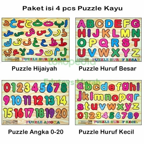 Ones Paket Mainan Edu Puzzle Huruf Hijaiyah Huruf Besar Angka Huruf Kecil