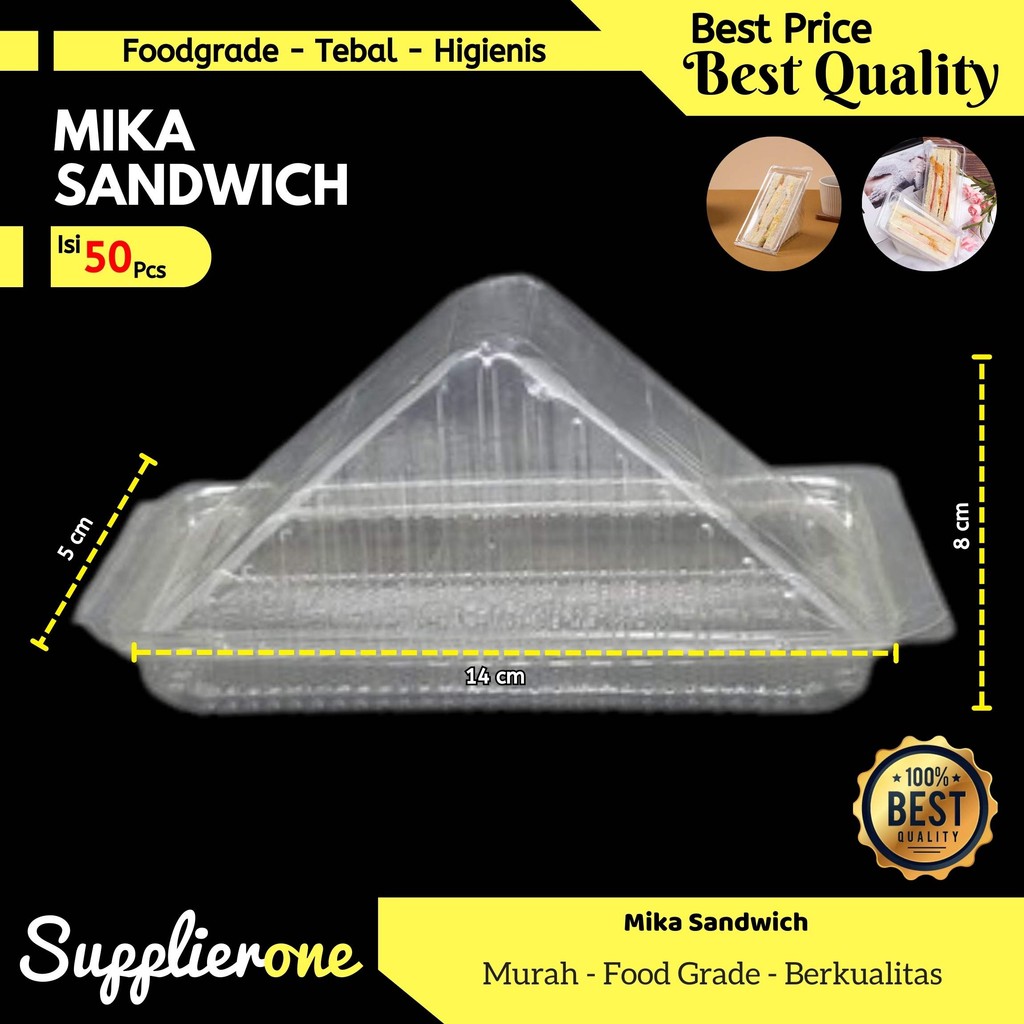 Mika Sandwich Segitiga isi 50pcs /  Tempat Tray Kotak Mika Sandwich / Mika Roti Lapis Roti Bakar Seg