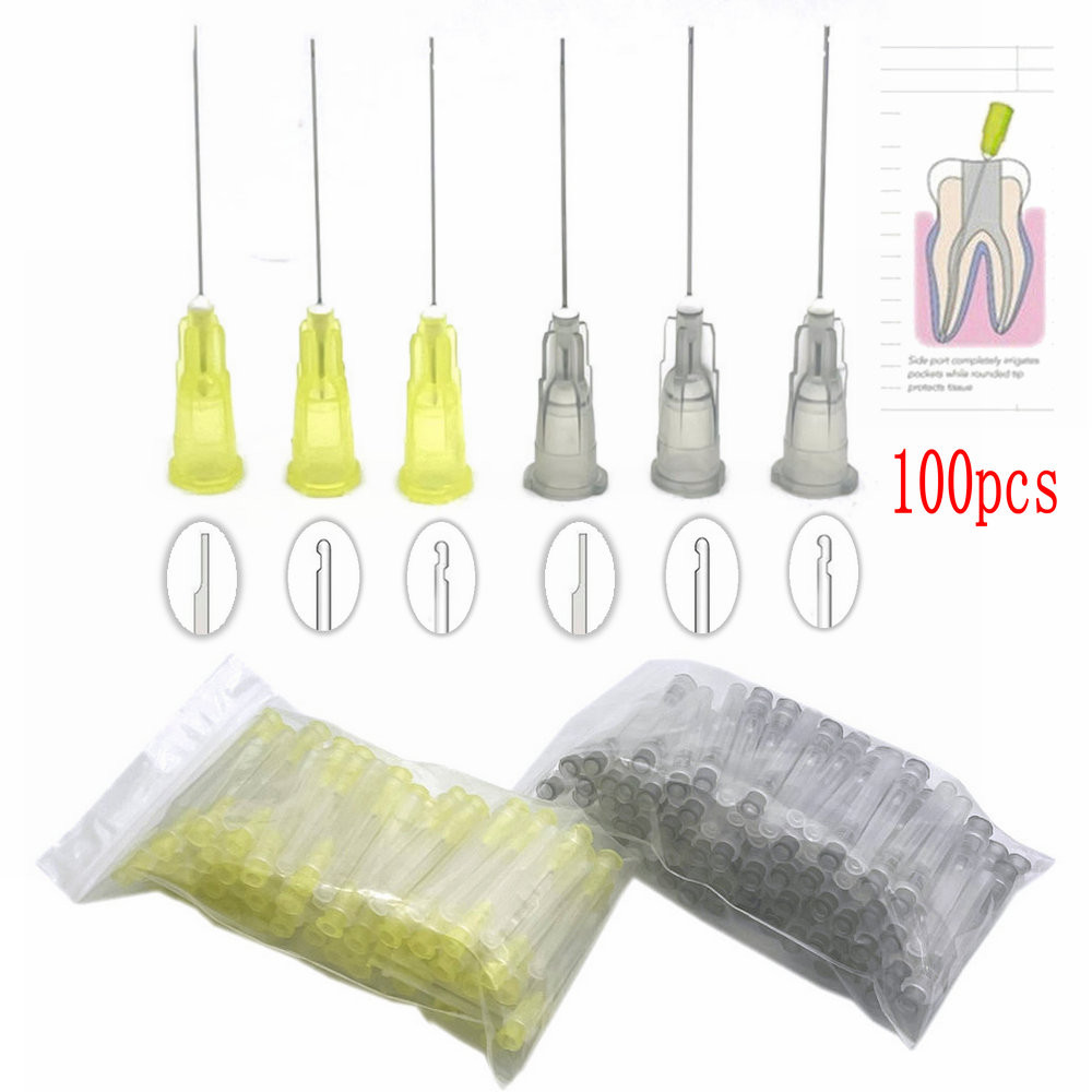 100Pcs Dental Needle Tip Endo Irrigation End-Closed Side Hole Endo Syringe Root Canal Washing Needle