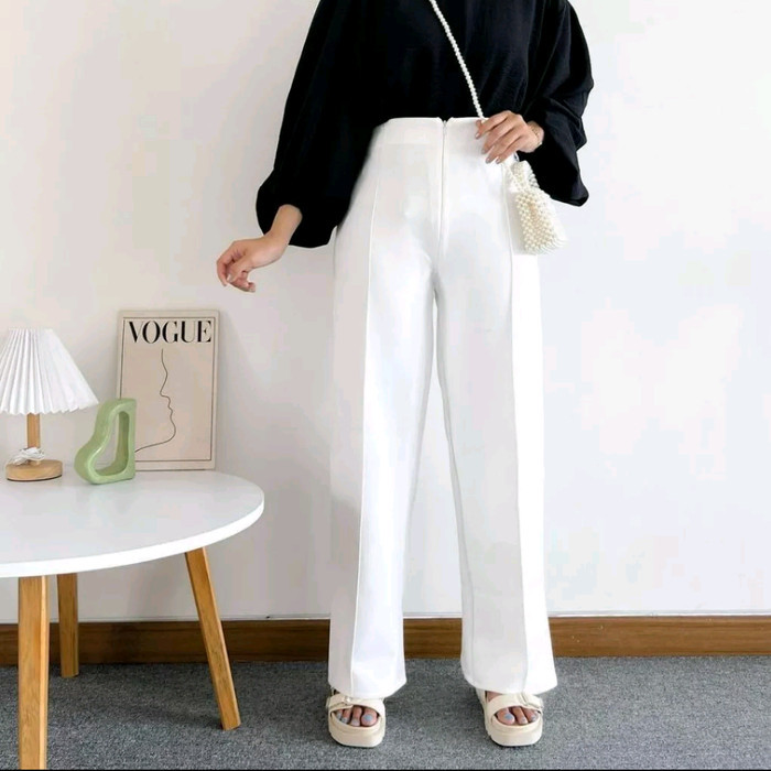 sale Celana Kulot JUMBO Highwaist Wanita Kekinian  Pants Kulot premium - Putih, XXL